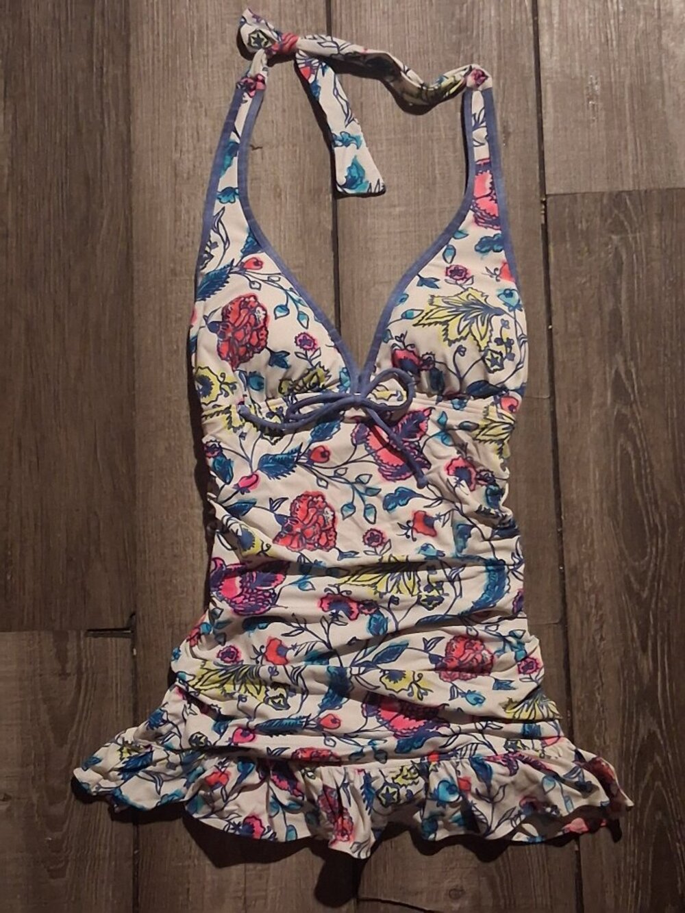 New COCO RAVE SWIMDRESS D Cup Floral w/ Denim Trim 32D Cup Small